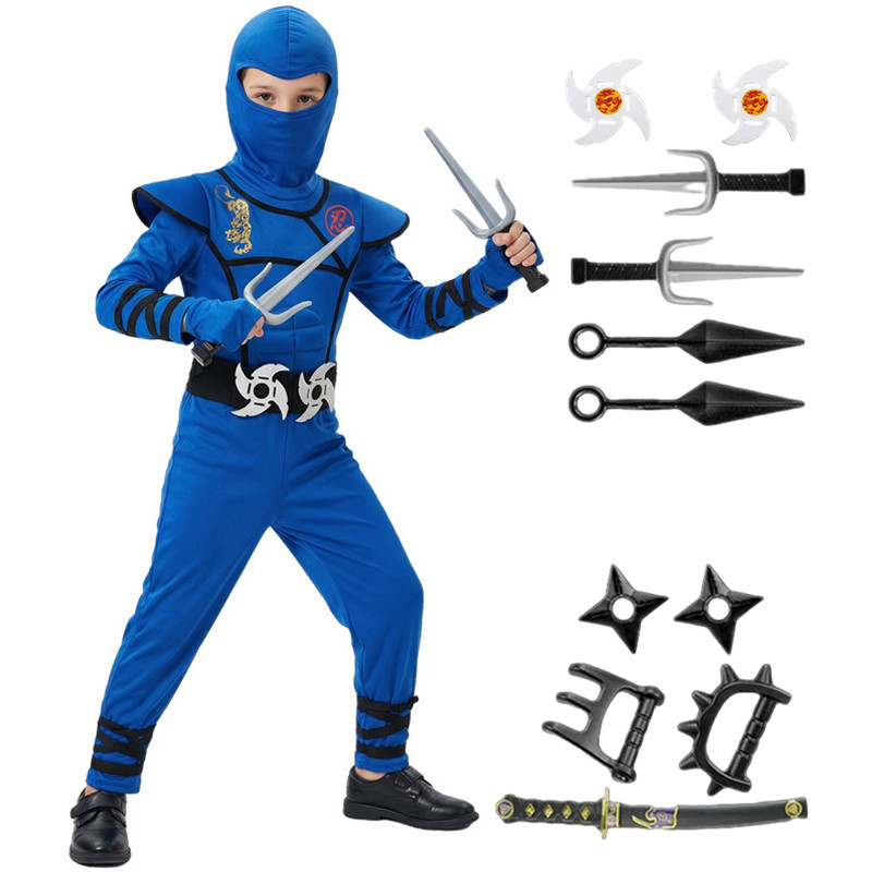 Kids Toys Movie - 子供用黒と青の忍者コスチューム ハロウィンコスプレパーティー衣装 マスク付きおもちゃギフト 男の子と女の子向けホリデーパーティーコスチューム