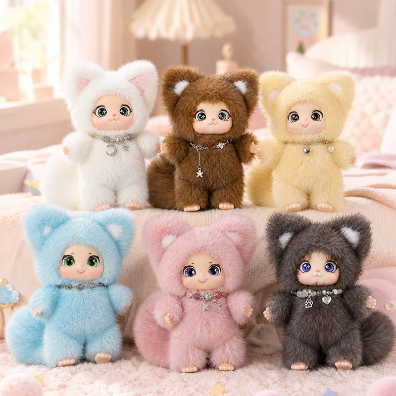 Kids Toys Movie - かわいいキツネのぬいぐるみ、ビニール製の顔を持つキツネのぬいぐるみ、カラフルなキツネ、子供や友達へのクリスマスや誕生日プレゼント