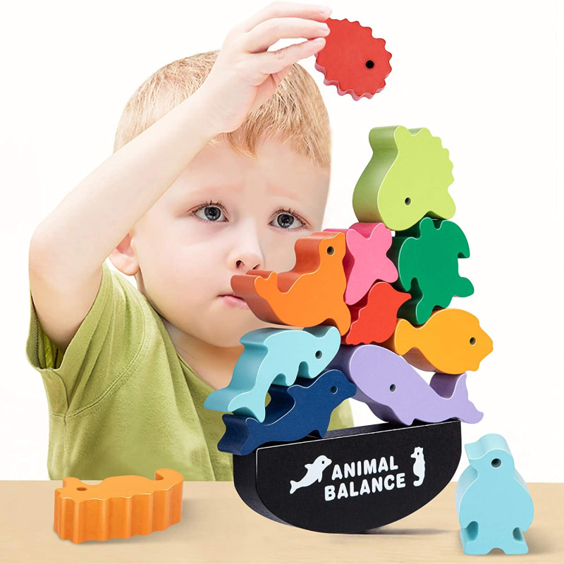 Kids Toys Videos - 子供のための木製モンテッソーリ教育バランスブロック,恐竜のおもちゃ,スタッキング,高いビルディングブロック,木のおもちゃ,新しい