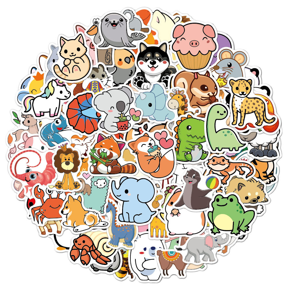 Kids Toys Logo - 子供のための面白い漫画の動物のステッカー、かわいいデカールのおもちゃ、ギター、電話、自転車、ラップトップ、荷物、車、落書きステッカーの文房具、100個