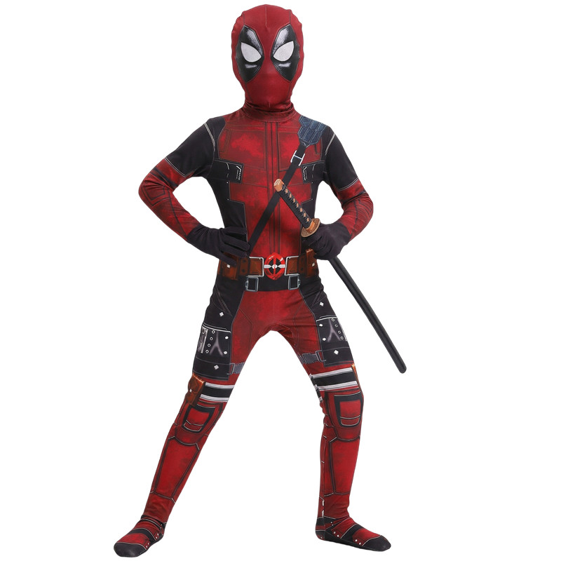 Kids Toys Movie - 3-12歳用キッズデッドプールコスチューム、剣バッグとマスク付き、男の子と女の子向けスーパーヒーローコスプレ、カーニバルパーティー、スーパーヒーローテーマパーティー用