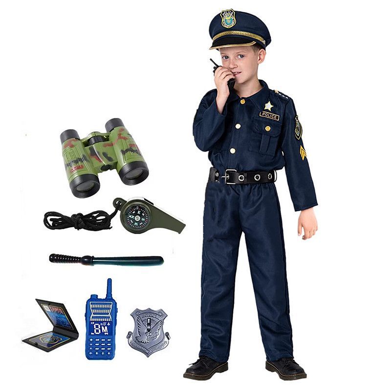 Kids Toys Idea - 3-12歳のかわいいアメリカの子供用警察官コスチューム、男の子用警察官コスチューム、子供用ホリデードレスアップコスチューム、アクセサリーセット付き