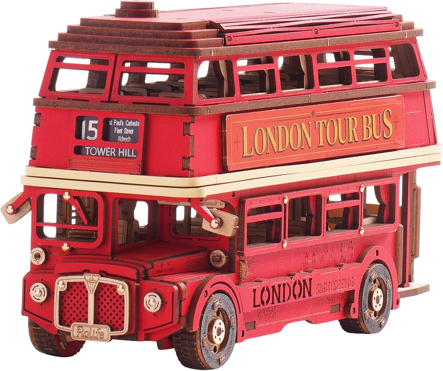 Kids Toys London - ロボタイム ロンドンツアーバス 3D木製パズル 木製模型 おもちゃの車 組み立て式